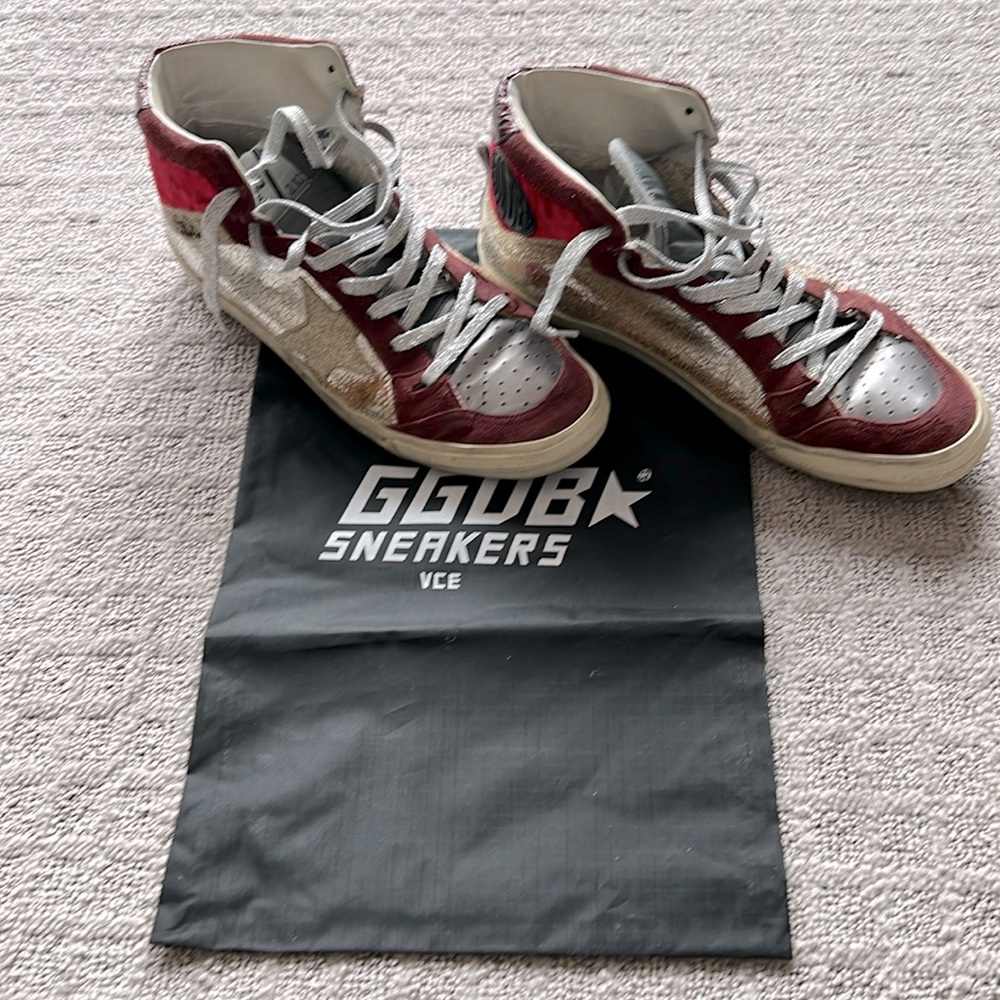 Women’s Golden Goose High Tops Size 39 - Red, Silver & Gold Metallic